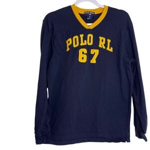 Vintage Ralph Lauren Polo Sport V-Neck Navy w/Yellow Long Sleeve Shirt XL